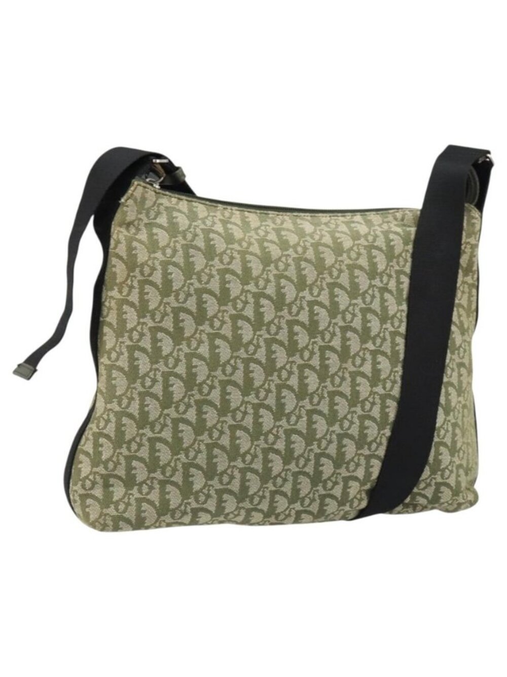 Authentic Christian Dior Trotter Canvas Shoulder Bag Green Silver